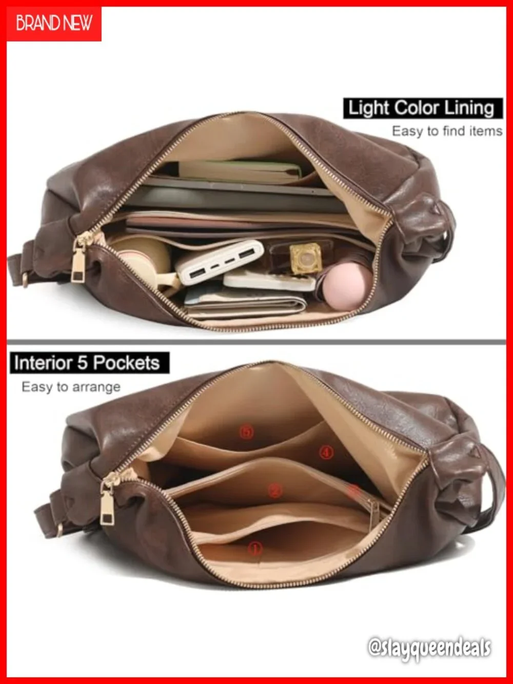 Foldable Vegan Leather Shoulder Handbag Slouchy Tote Crossbody Purse